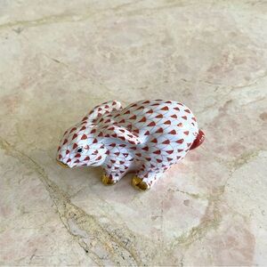 Herend Hand-Painted Porcelain rabbit with Red and Gold details